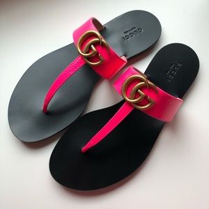 Gucci Marmont Thong Sandals Fluo Pink Size 38